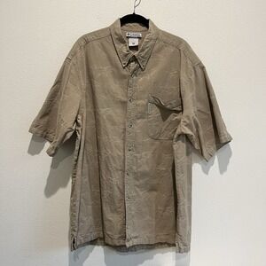 Men's Fishing Button Up Tshirt Plus Sz Xxl Beige Tan 100% Cotton Columbia Camp